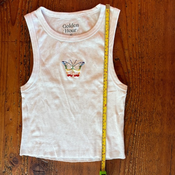 Like New Rainbow Butterfly White Cropped Ribbed Tank Top Size Medium 100% Cotton - Picture 6 of 7